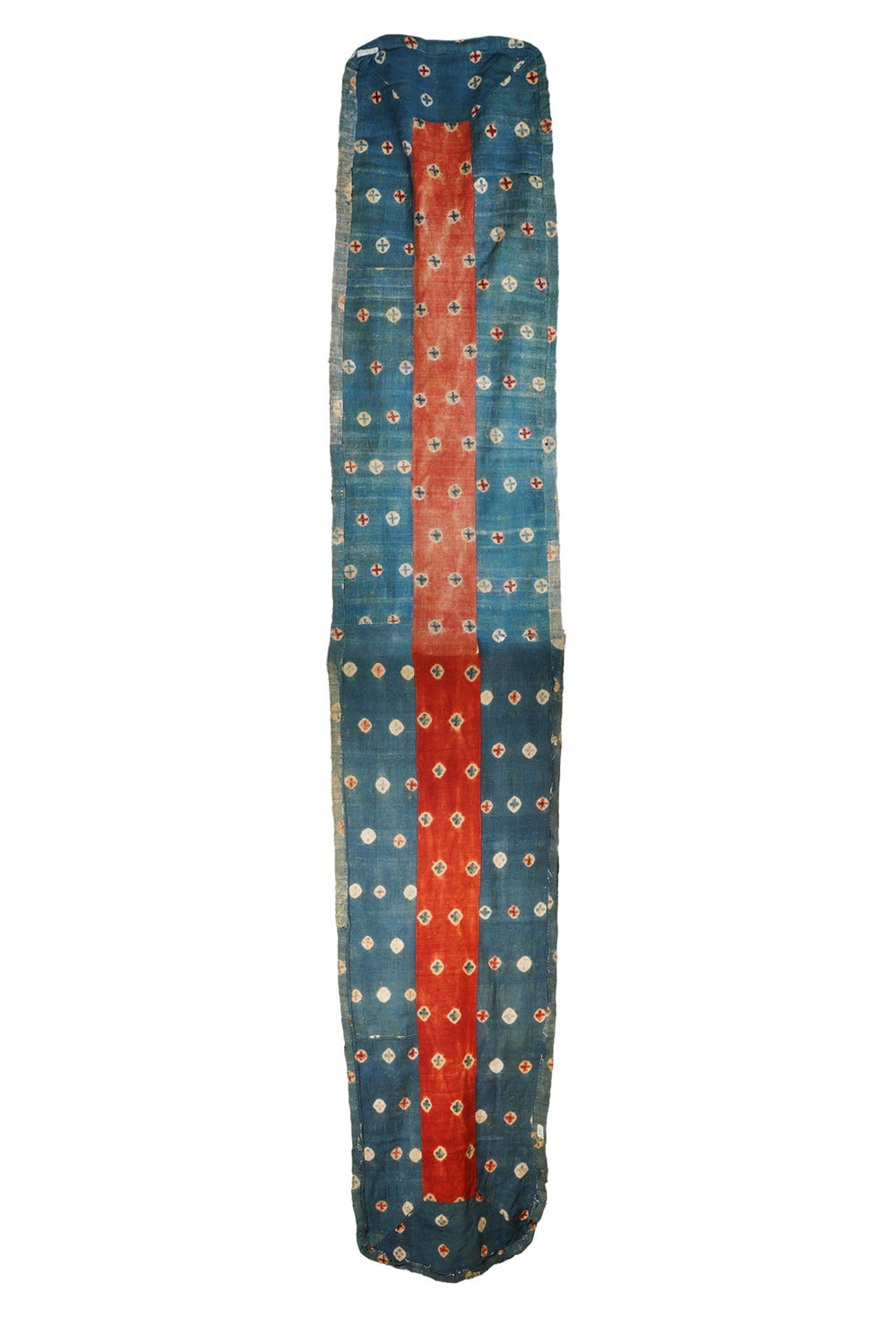 Tibetan Monastic Meditation Runner | Indigo & Cinnabar Ritual Textile | Back View