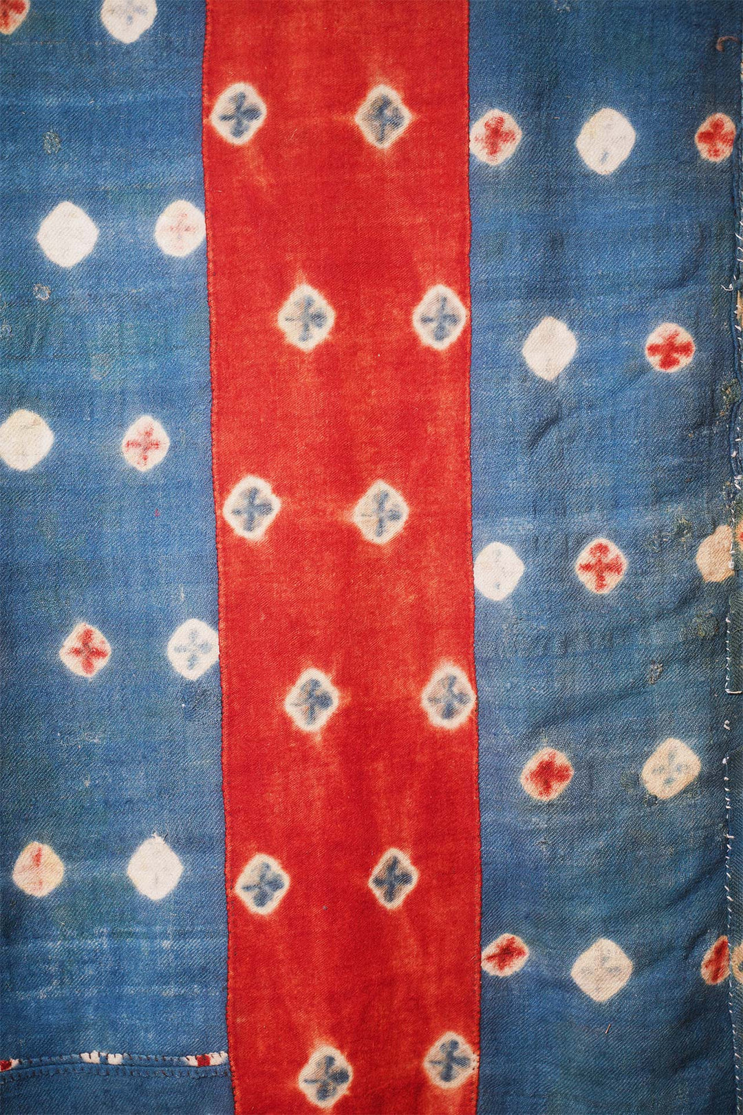 Tibetan Monastic Meditation Runner | Indigo &amp; Cinnabar Ritual Textile | Detail View
