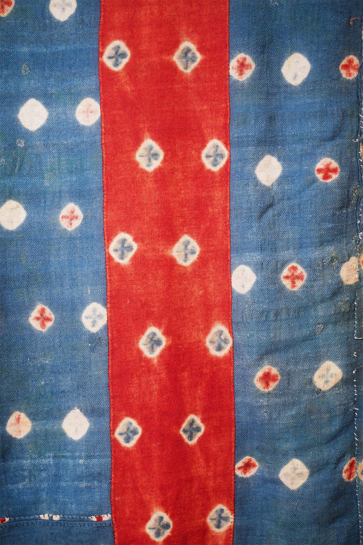 Tibetan Monastic Meditation Runner | Indigo &amp; Cinnabar Ritual Textile | Detail View