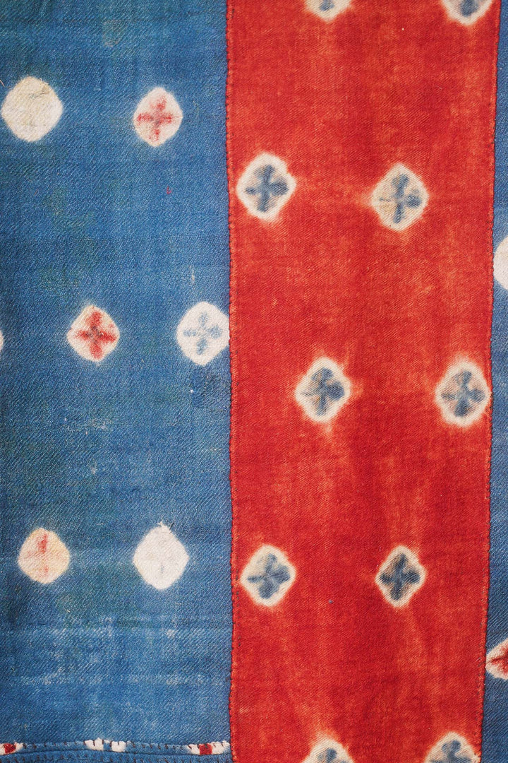 Tibetan Monastic Meditation Runner | Indigo &amp; Cinnabar Ritual Textile | Detail View