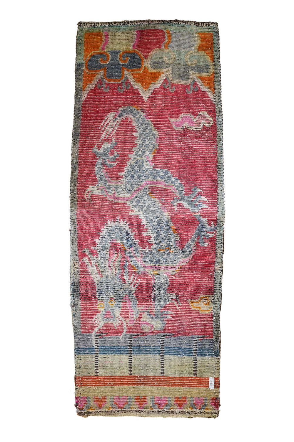 Tibetan Pillar Rug | Cinnabar Abrash Dragon Khamdani | Back View
