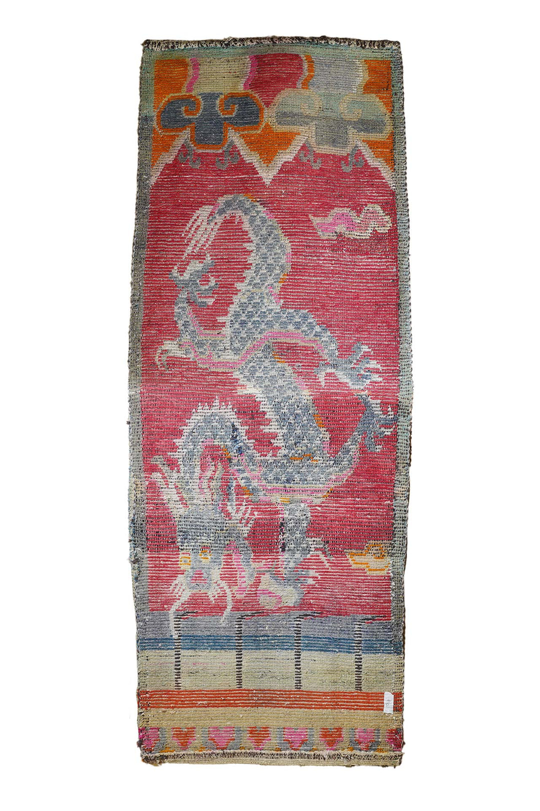 Tibetan Pillar Rug | Cinnabar Abrash Dragon Khamdani | Back View