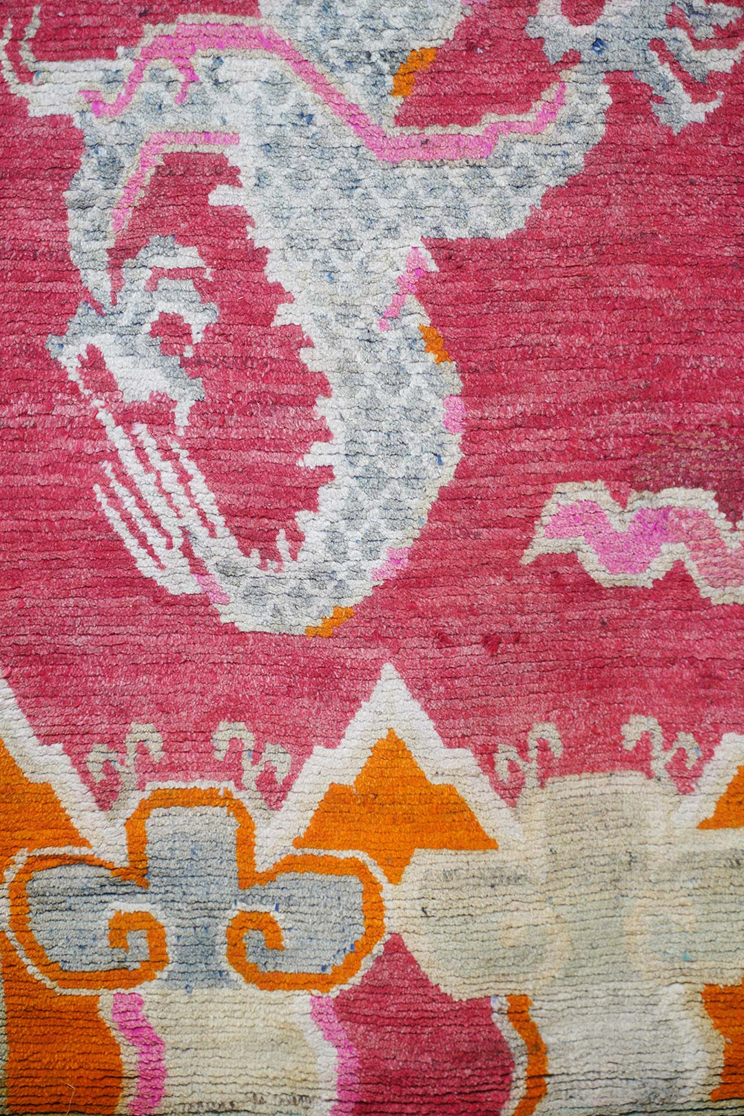 Tibetan Pillar Rug | Cinnabar Abrash Dragon Khamdani | Detail View