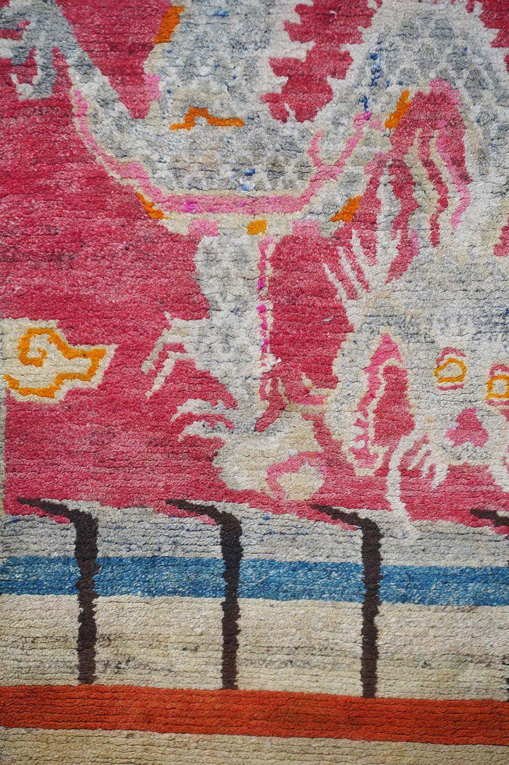 Tibetan Pillar Rug | Cinnabar Abrash Dragon Khamdani | Detail View