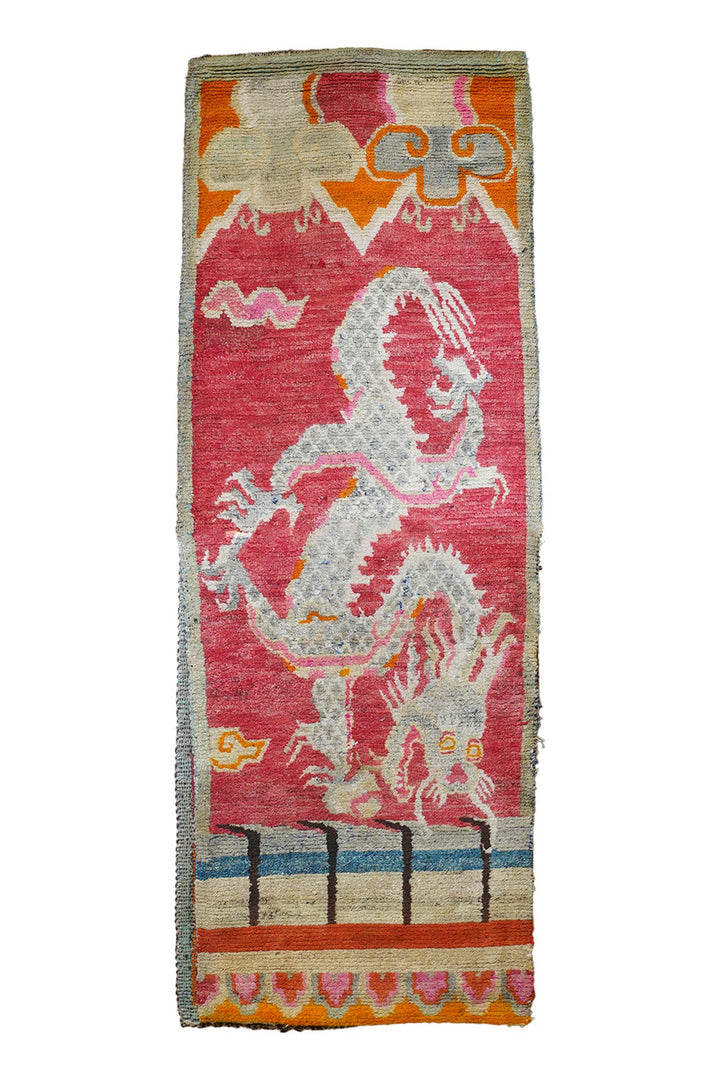 Tibetan Pillar Rug | Cinnabar Abrash Dragon Khamdani | Front View