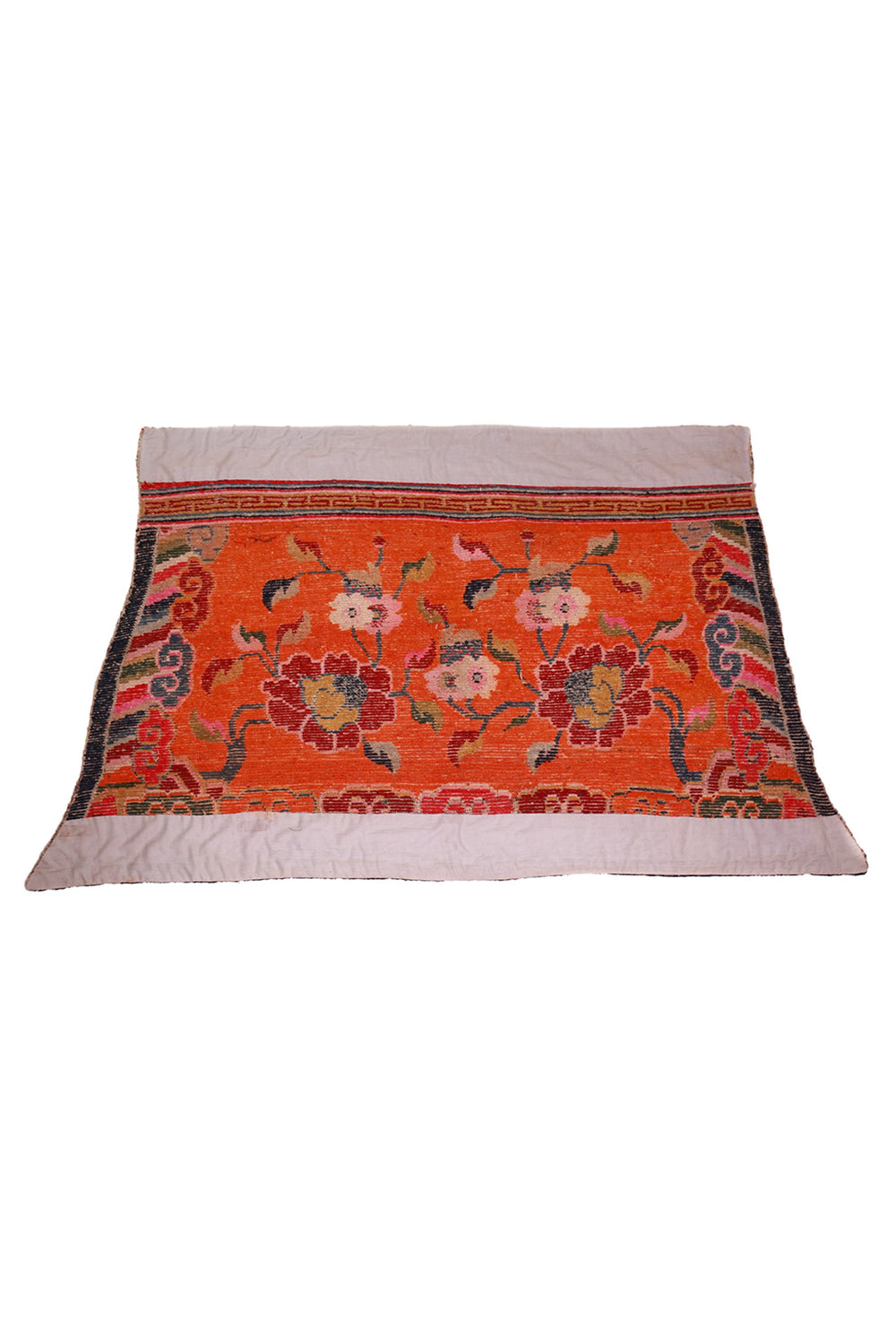 Horse Blanket, Tibetan Rug | Colored Peonies | Back View