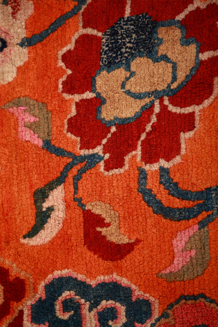 Horse Blanket, Tibetan Rug | Colored Peonies | Detail View