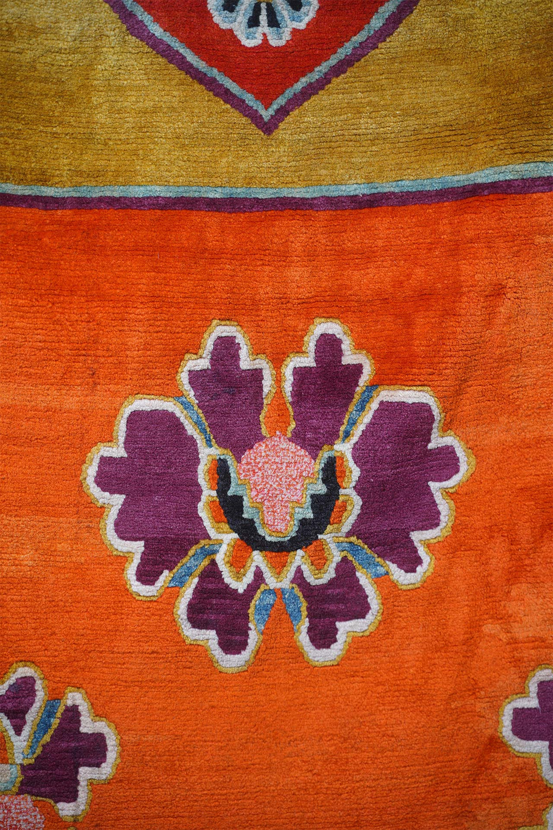 Horse Blanket, Tibetan Rug | Vermilion Field Floral Medallions | Detail View