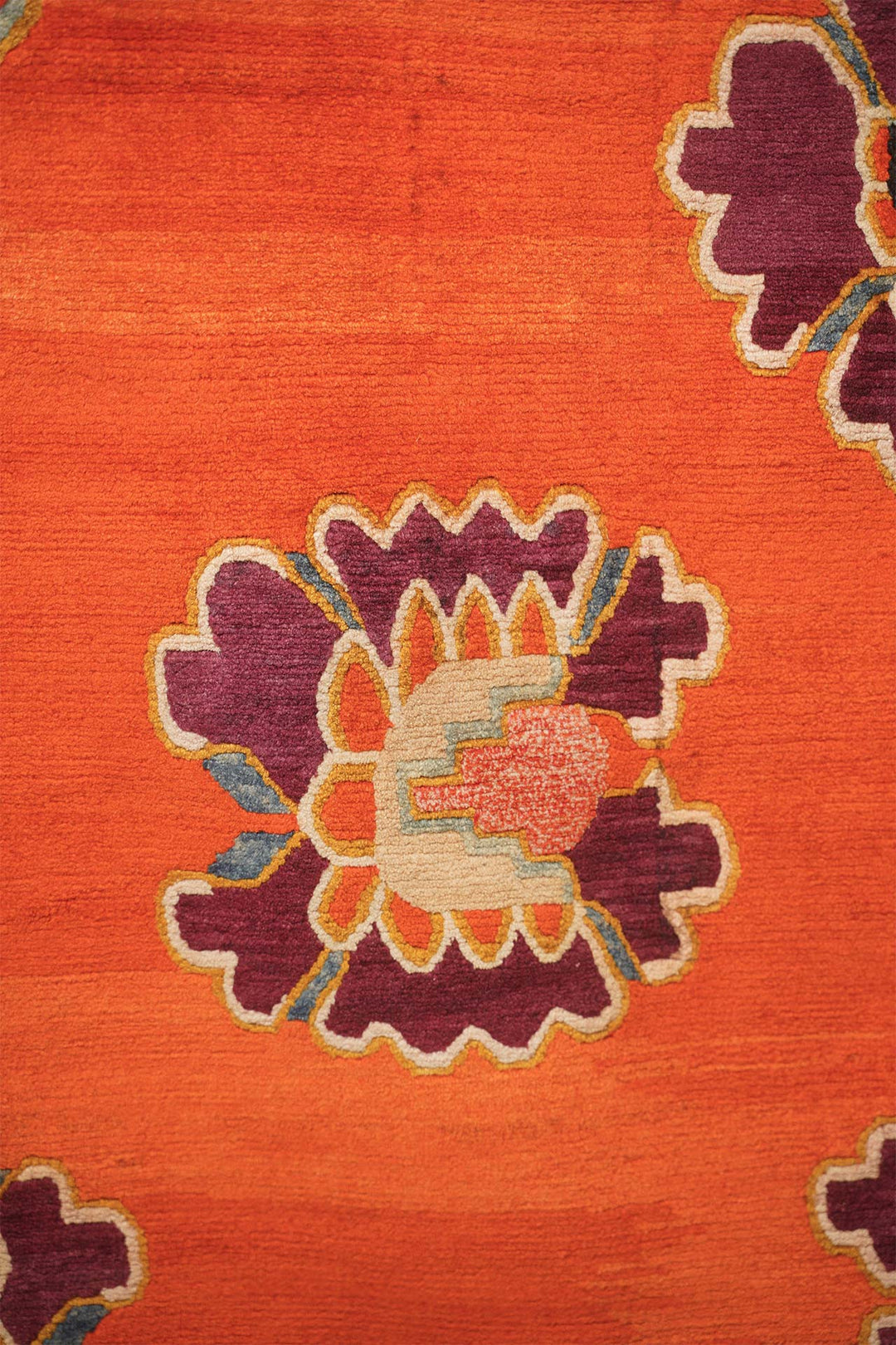 Horse Blanket, Tibetan Rug | Vermilion Field Floral Medallions | Detail View