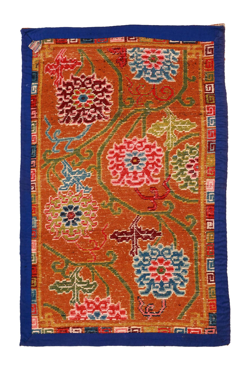 Horse Saddle Rug, Tibetan Rug | Saffron Vine Medallions | Back View