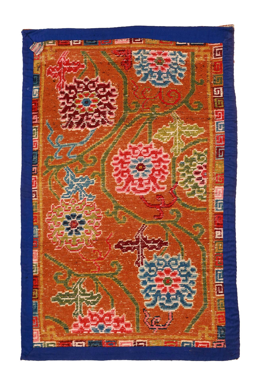Horse Saddle Rug, Tibetan Rug | Saffron Vine Medallions | Back View