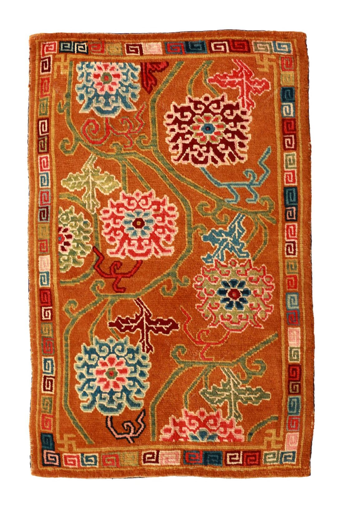 Horse Saddle Rug, Tibetan Rug | Saffron Vine Medallions | Front View