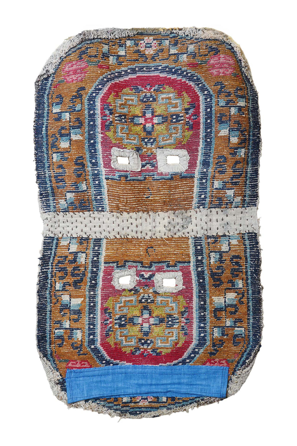 Tibetan Saddle Rug | Chestnut Indigo Geometric Medallion | Back View