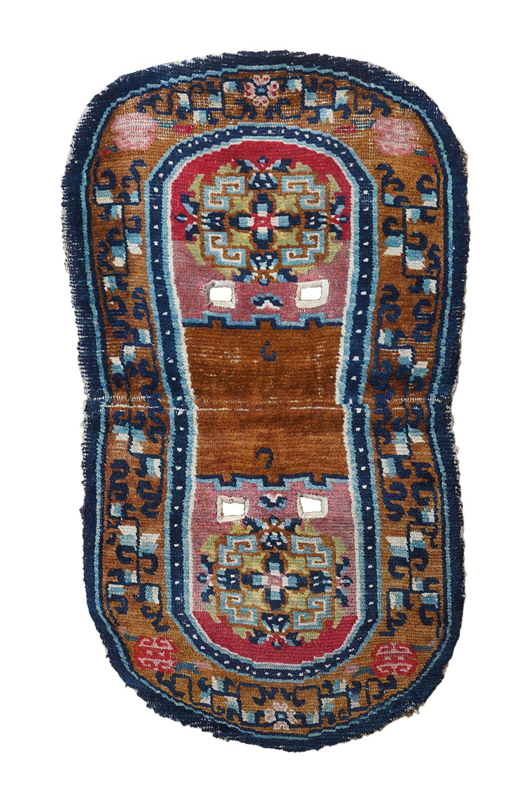 Tibetan Saddle Rug | Chestnut Indigo Geometric Medallion | Front View