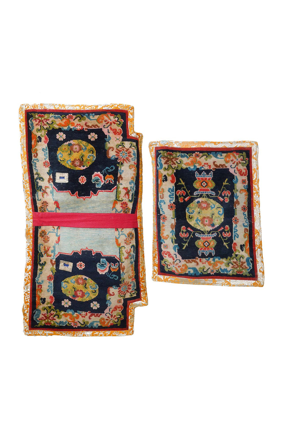 Tibetan Saddle Rug Set | Midnight Blue Floral Roundel | Front View