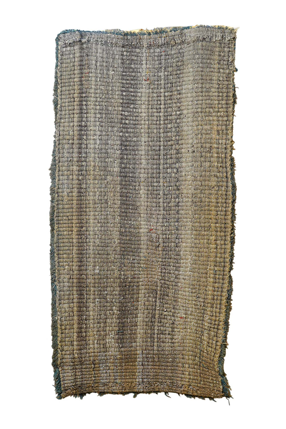 Tibetan Warp-Face Rug | Golden Grid Celadon Compartments | Back View