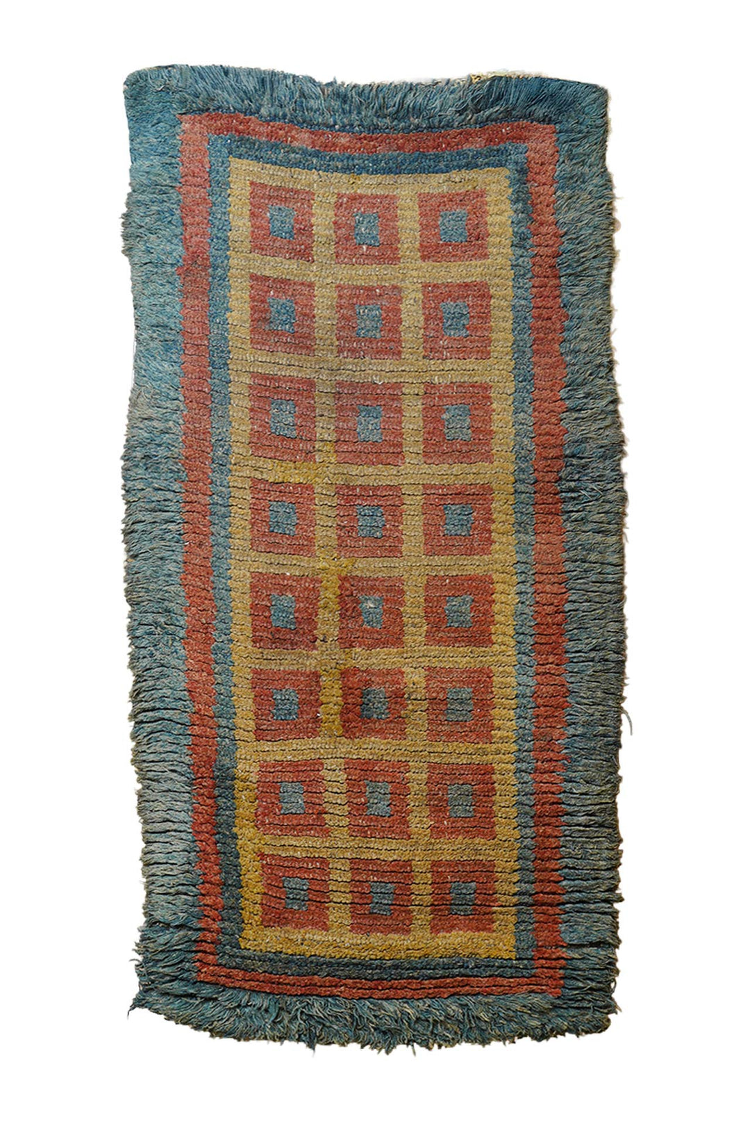 Tibetan Warp-Face Rug | Golden Grid Celadon Compartments | Front View