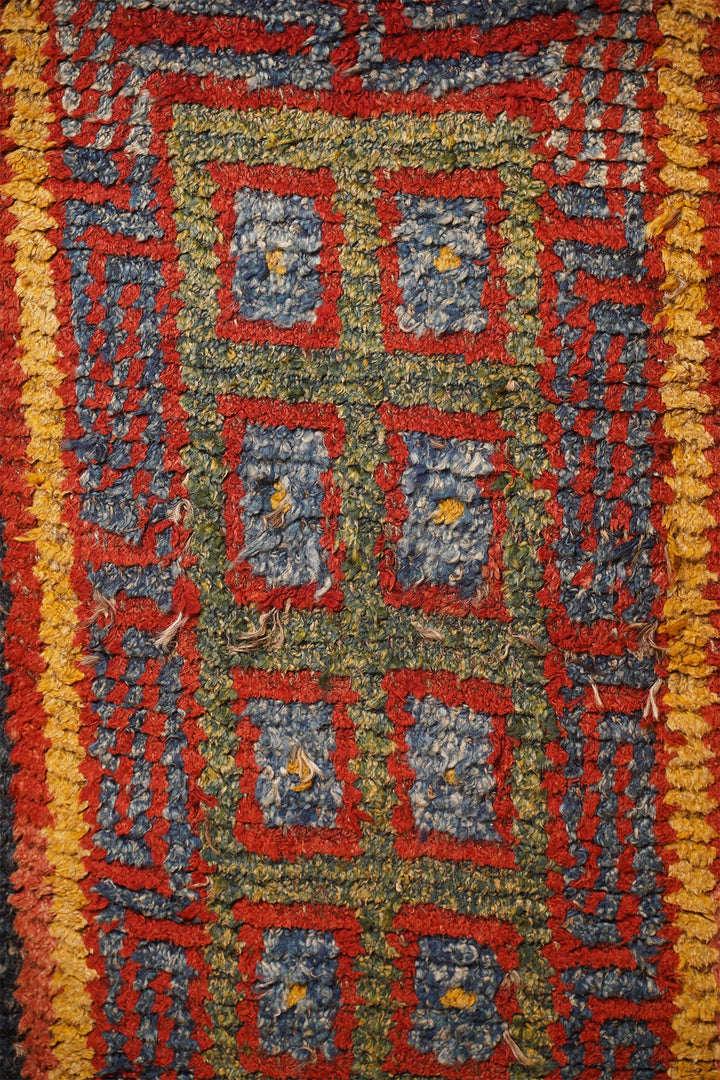 Tibetan Warp-Face Rug | Indigo Gau Amulet Compartment | Detail View