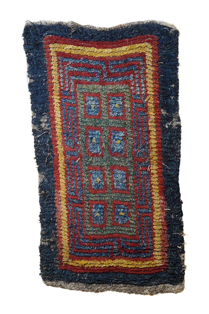 Tibetan Warp-Face Rug | Indigo Gau Amulet Compartment | Front View