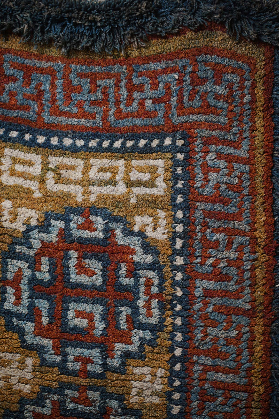 Tibetan Warp-Face Rug | Three Medallion Field | Detail View