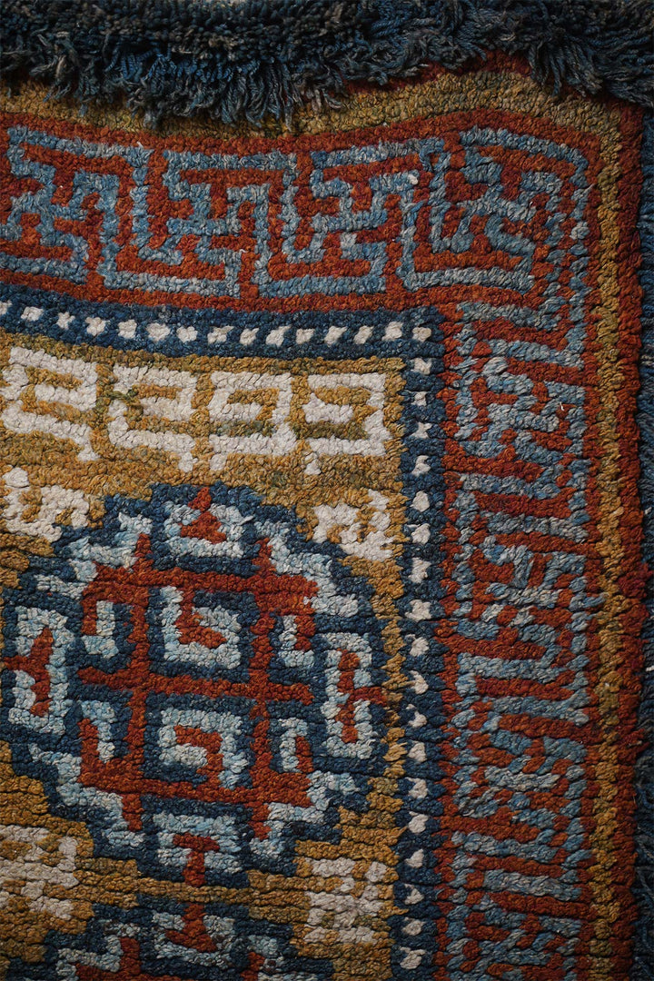 Tibetan Warp-Face Rug | Three Medallion Field | Detail View