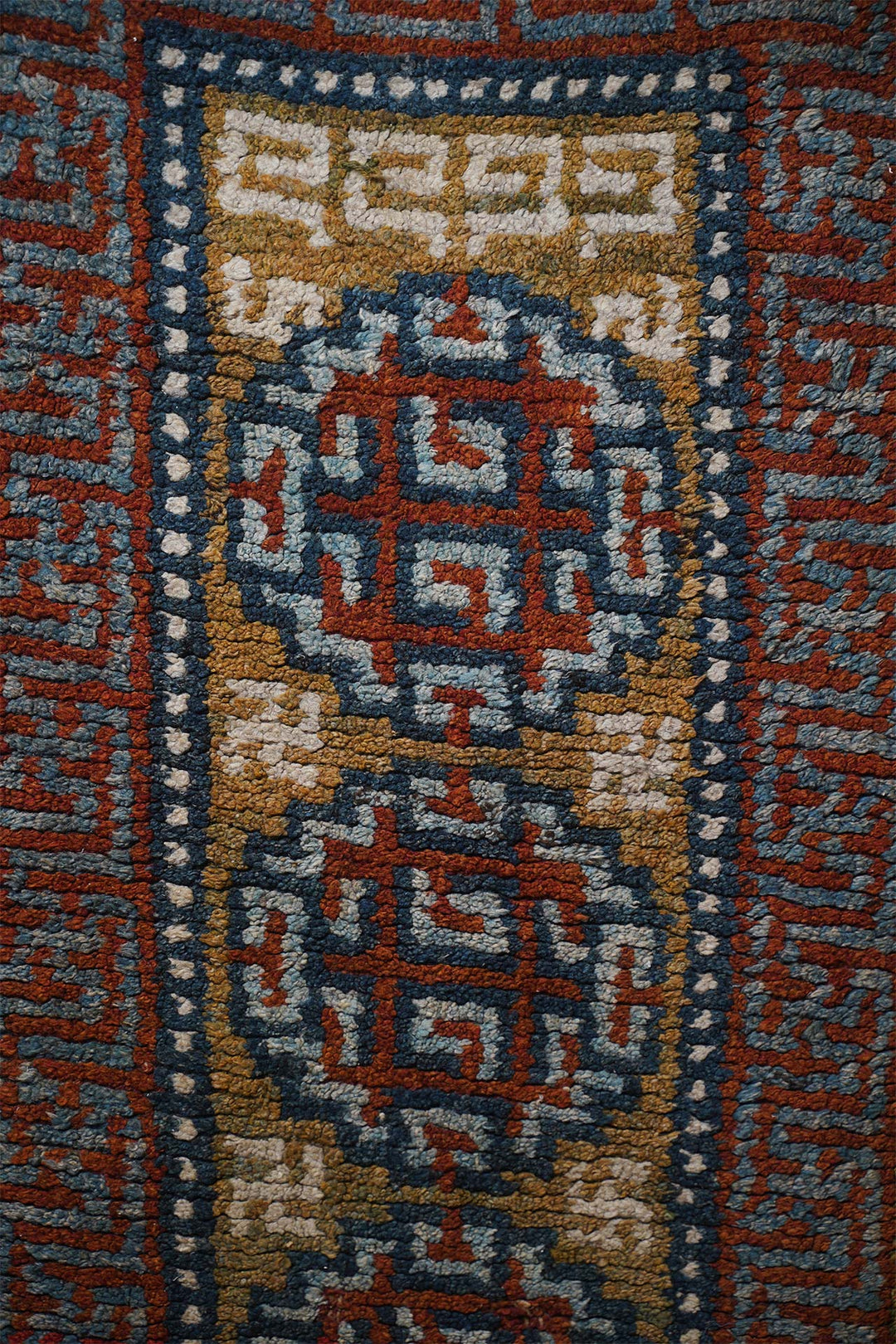 Tibetan Warp-Face Rug | Three Medallion Field | Detail View
