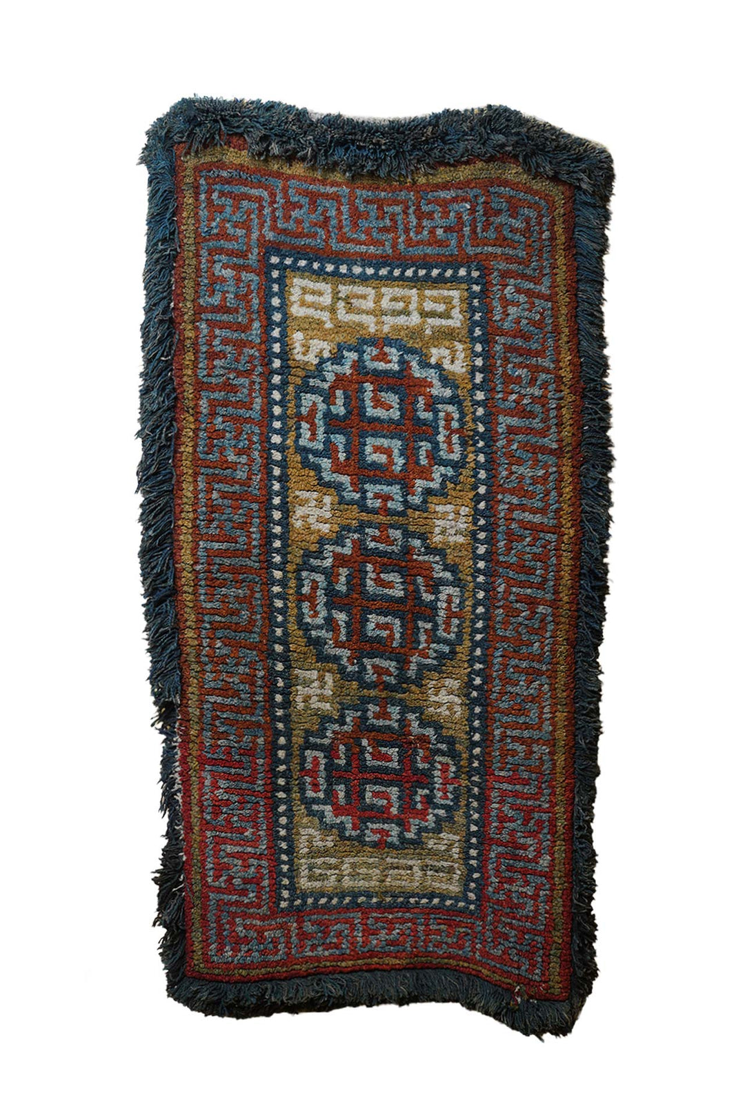 Tibetan Warp-Face Rug | Three Medallion Field | Front View