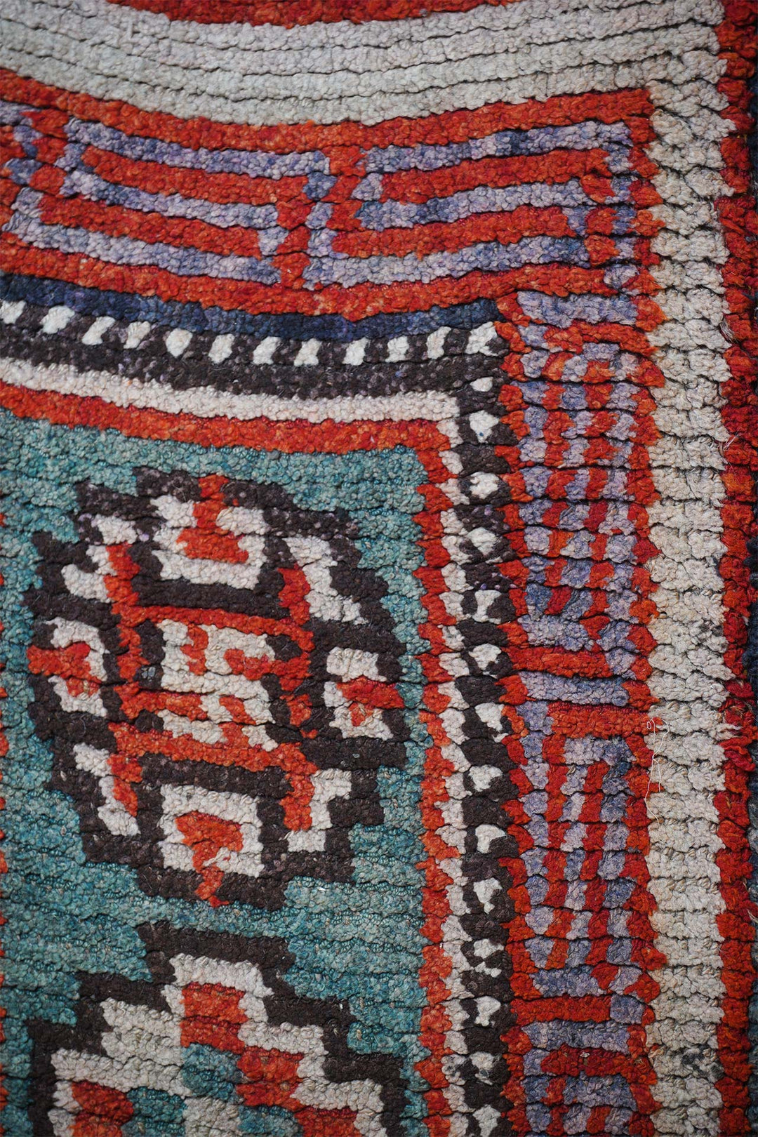 Tibetan Warp-Face Rug | Three Medallion &amp; Greek Key | Detail View