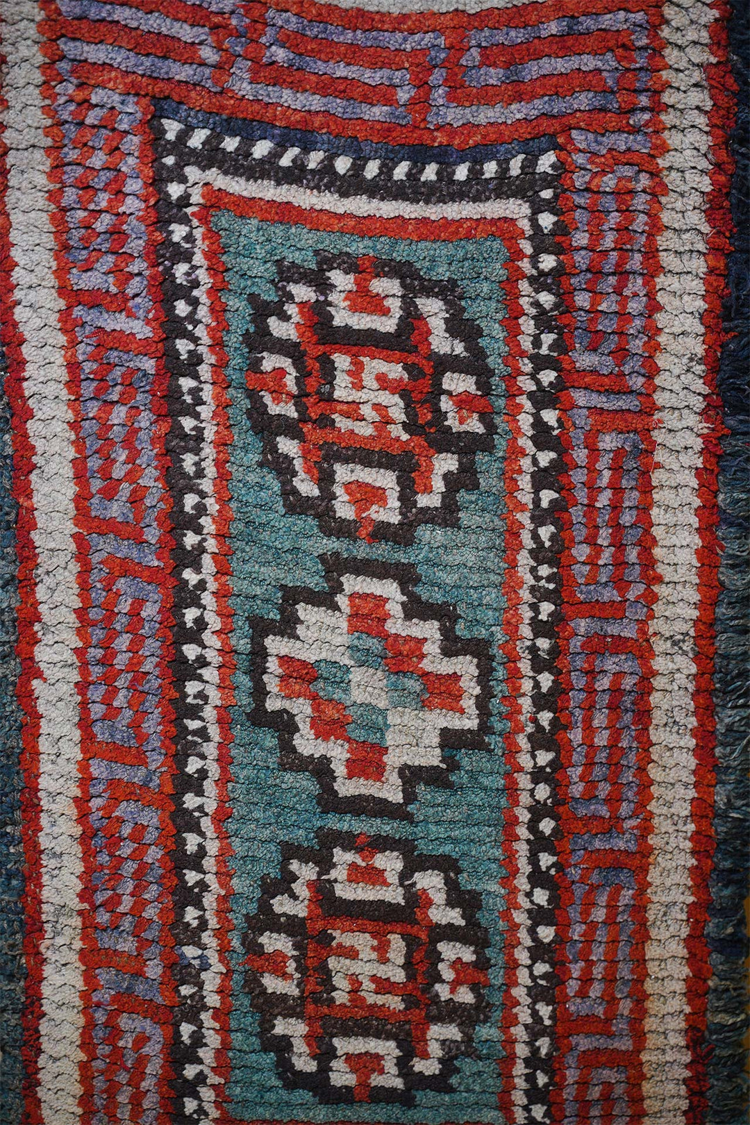 Tibetan Warp-Face Rug | Three Medallion &amp; Greek Key | Detail View
