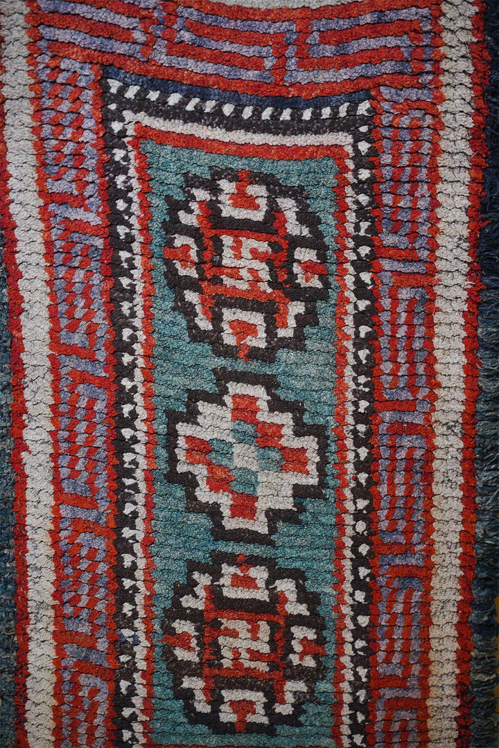 Tibetan Warp-Face Rug | Three Medallion &amp; Greek Key | Detail View