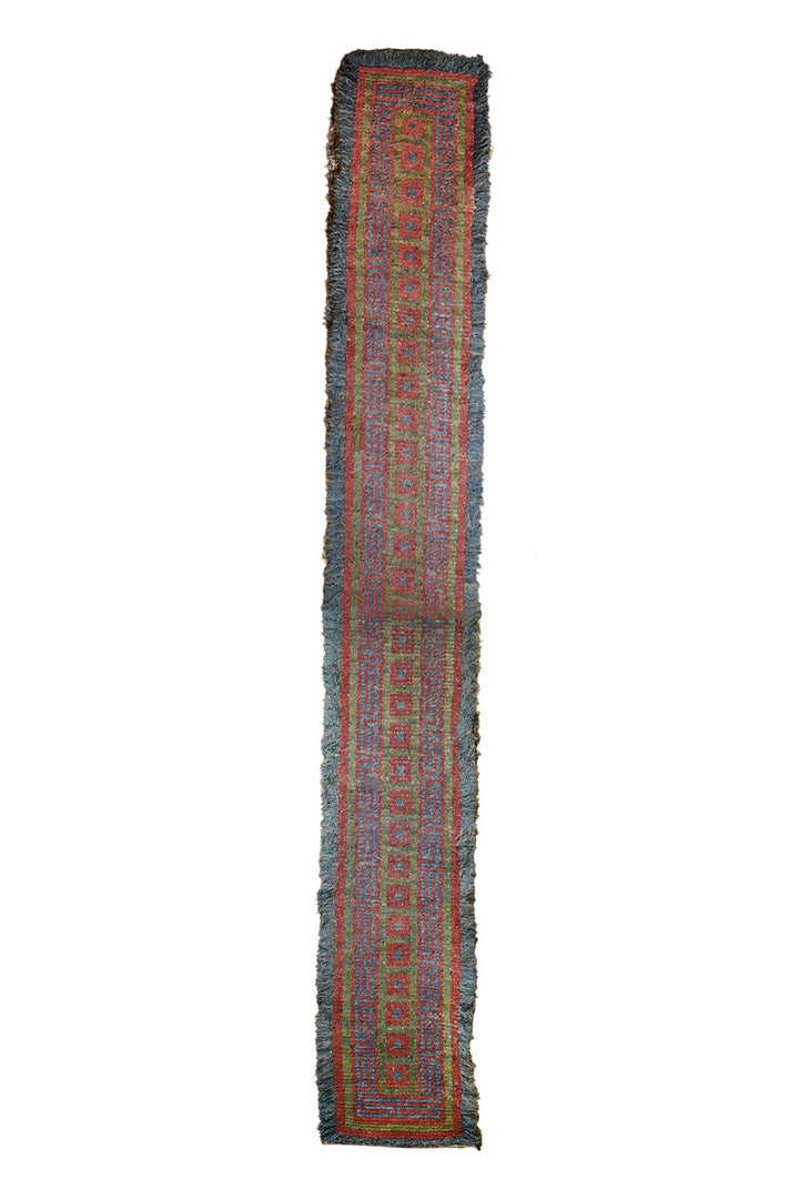 Tibetan Warp-Faced Runner | Geometric Lattice Field | Front View