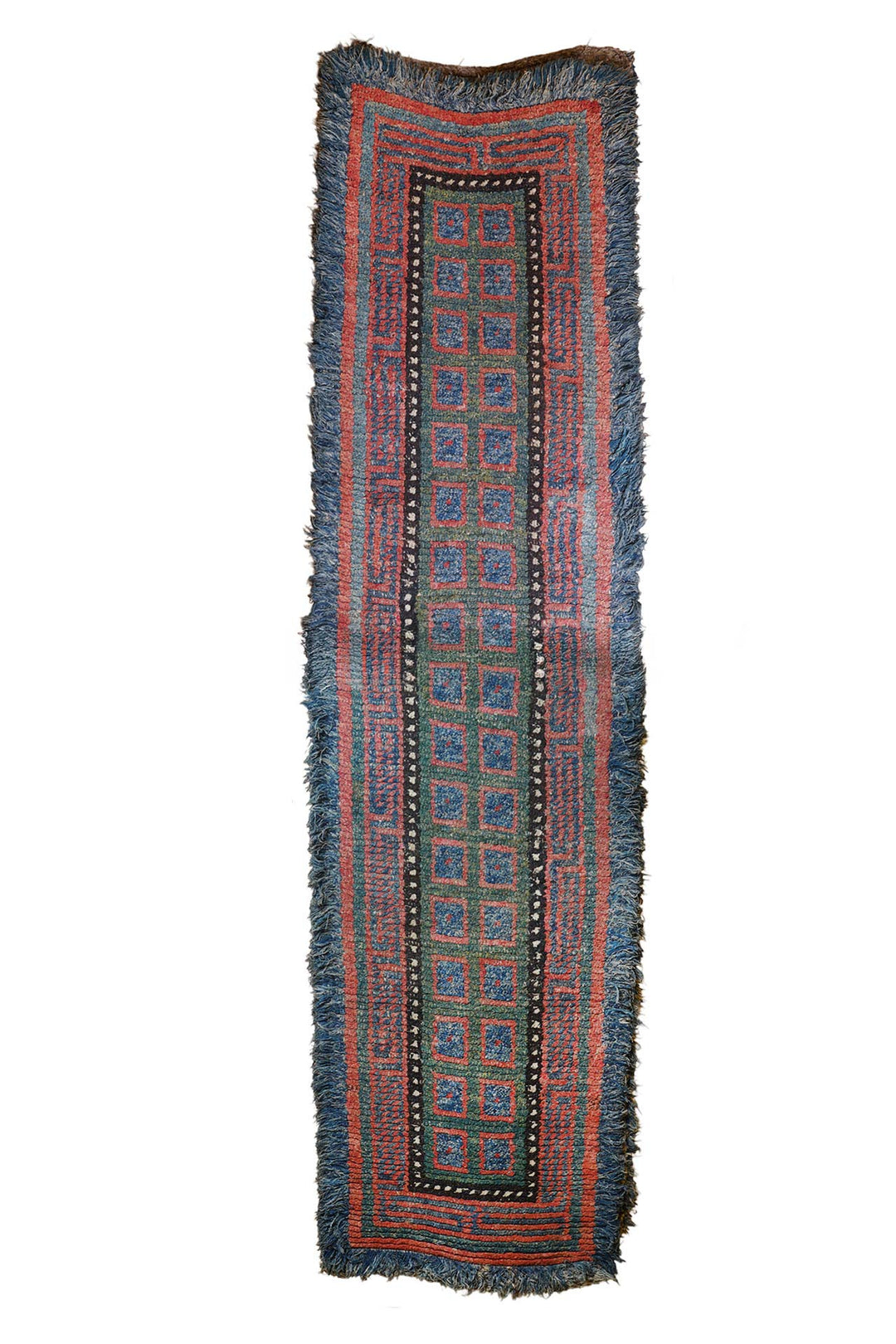 Tibetan Warp-Faced Runner | Monastic Geometric Column | Front View